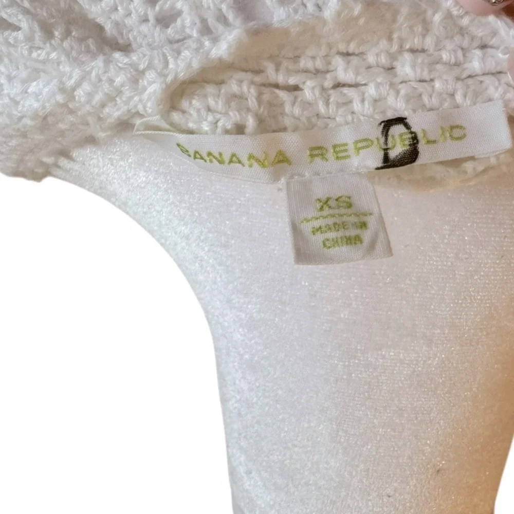 Banana Republic White Crochet Pullover Top Cotton Long Sleeve Boho Textured